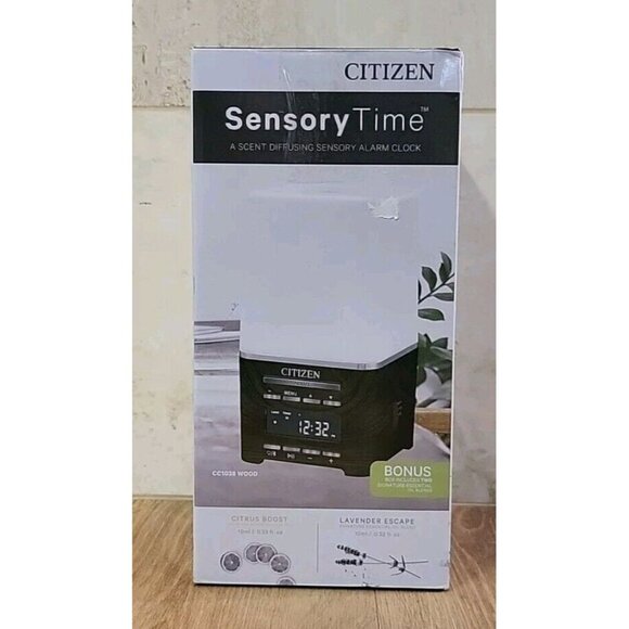 New CITIZEN Sensory Time Scent Diffusing Sensory Alarm Clock #CC1038 Wood 2 Oils - Picture 1 of 8